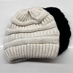 Cozy Knit Kids Beanie Set - Cream & Black